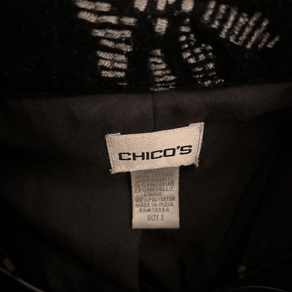 Chicos Womens Jacket 3 Black Silver Velvet Embroidered 2-Button Blazer Lined L - Picture 2 of 5